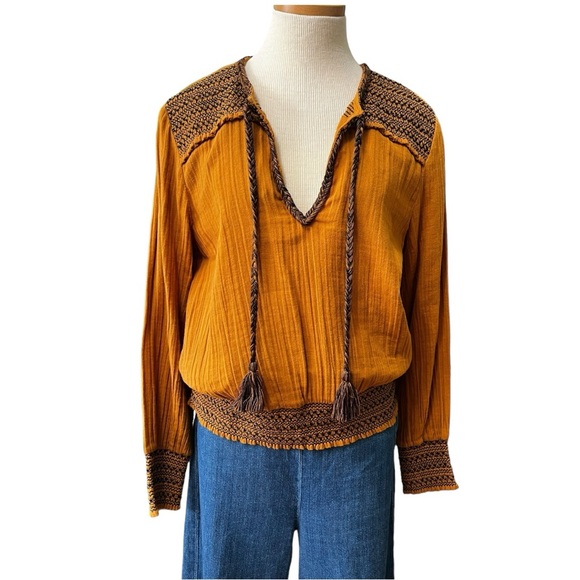 Love Sam Cotton-Gauze Embroidered Beaded Long Sleeve Top, Gold, Medium - Picture 4 of 11